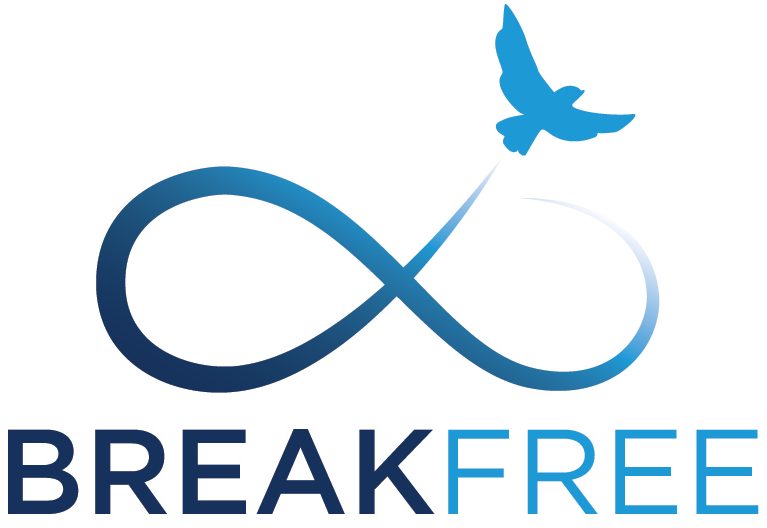 break free logo of a bird breaking apart from an inifinity symbol
