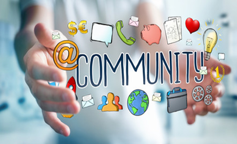 person holding community text