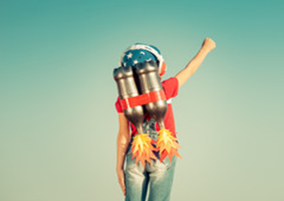 kid showing rocket jetpack on their back